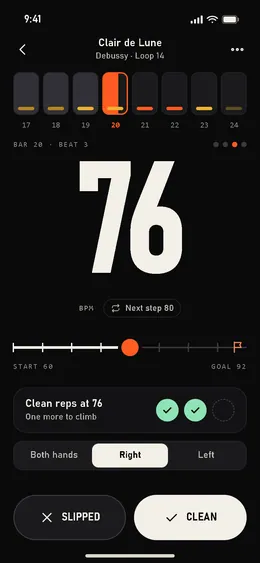 Loopwork mobile practice screen